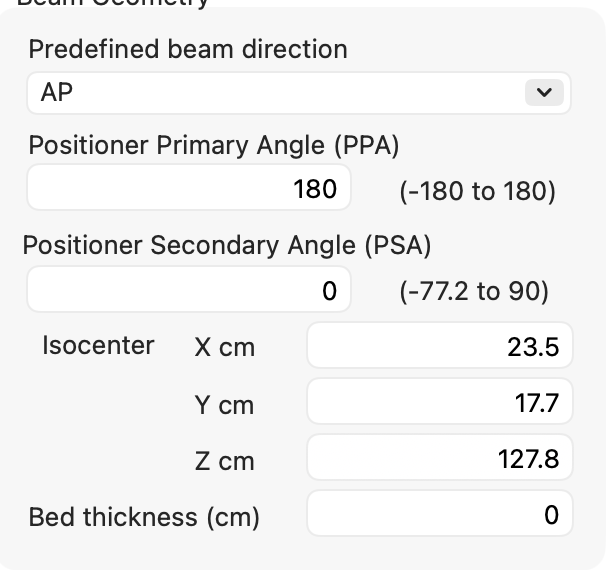 Beam geometry and angle control panel