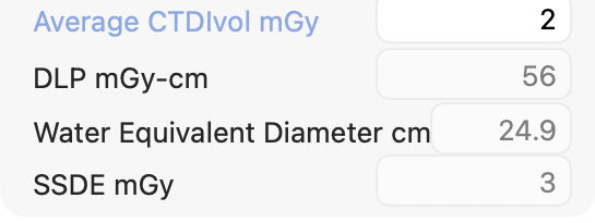 CT dose metric outputs