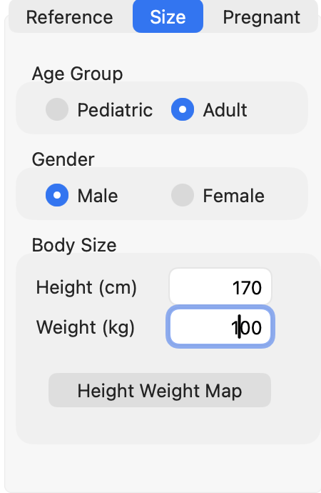 Size-dependent phantom selection panel